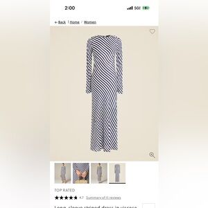 J.Crew long sleeve navy blue and white striped dress, Out Of Stock Online!